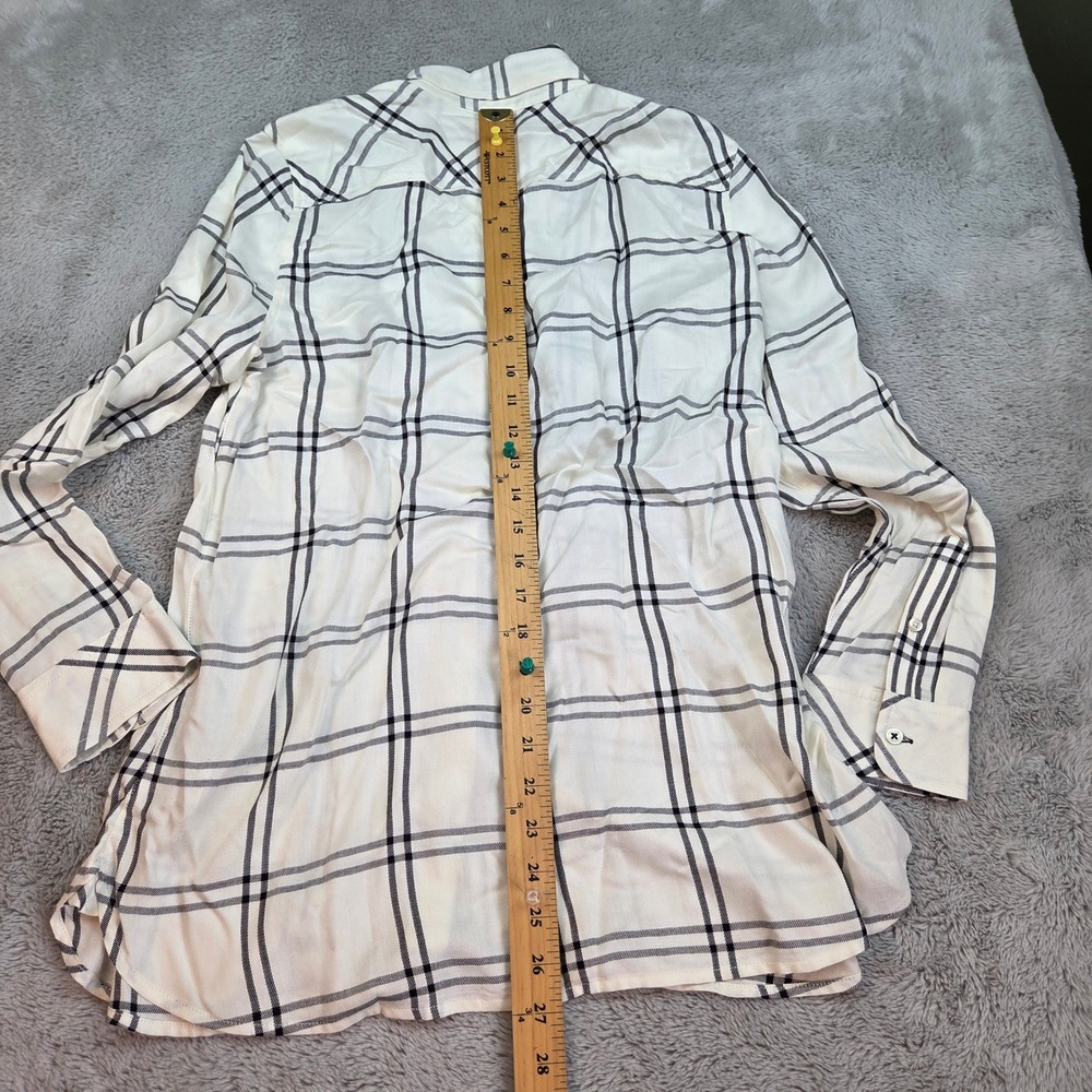 Talbots Button Down Shirt Womens MP Plaid Long Sleeve Rayon Blouse Ivory Black - Picture 6 of 6